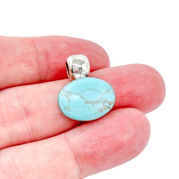 Sterling Silver Mexican Pendant | Oval Magnesite Gemstone | ATI Signed | Vintage - Picture 1 of 7